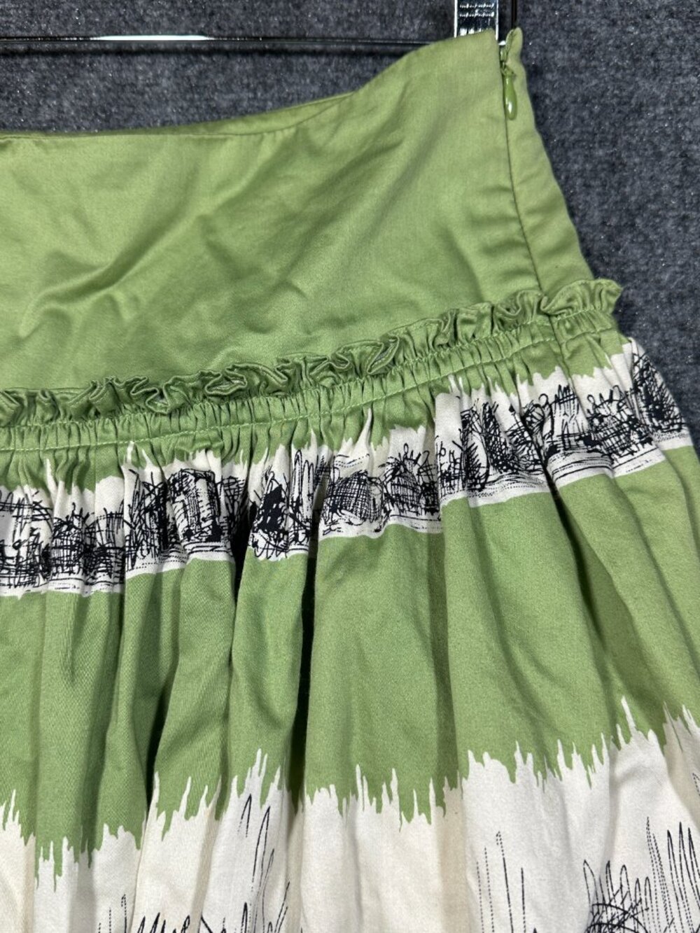 Anthropologie Odille Skirt Womens 4 Green Print Cotton Side Zipper Lined - Picture 6 of 6